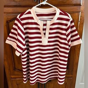 Women’s Plus Size Red and White Summer Casual Striped T-Shirt! Size 2XL.
